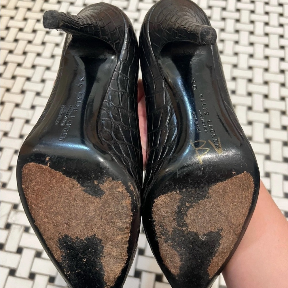 Ralph Lauren Purple Collection Black Croc Embossed Pumps size 7B Made in Italy - Picture 6 of 9